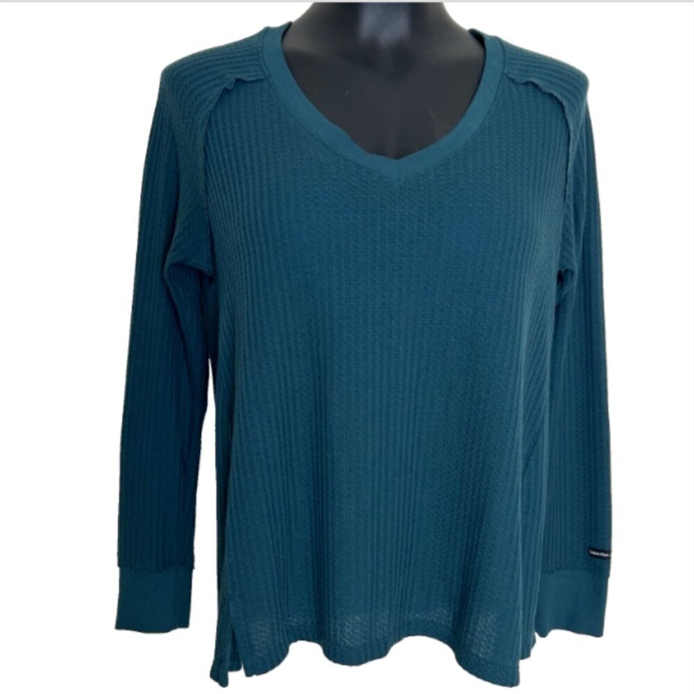Calvin Klein |  Forest Green Waffle Knit Sweatshirt V Neck Oversized Fits to L